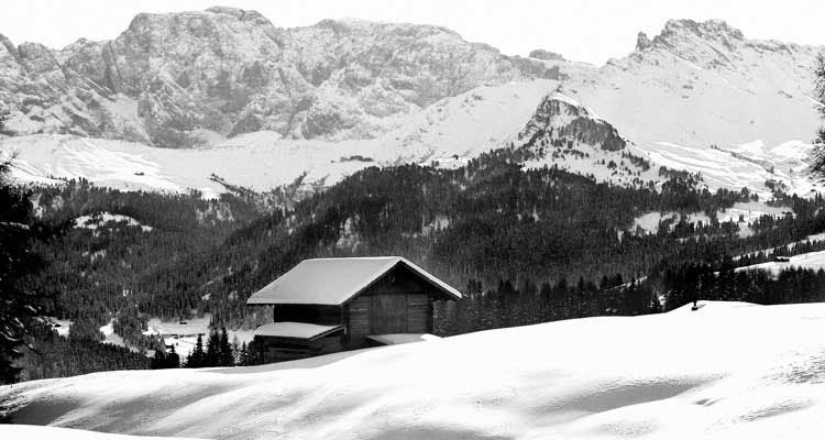 Hiking on the Seiser Alm, alpine hut