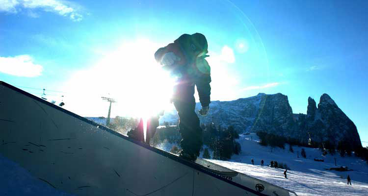 Winter vacation on the Seiser Alm, snowboard