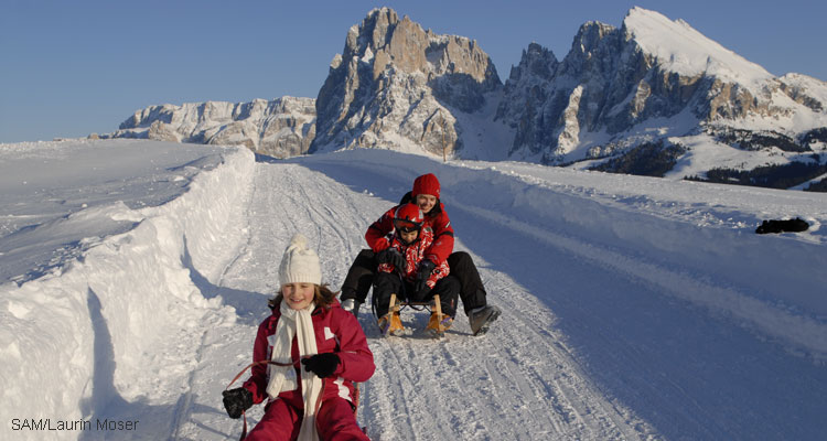 Winterurlaub auf der Seiser Alm, Rodeln